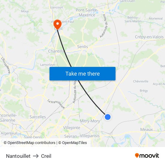 Nantouillet to Creil map