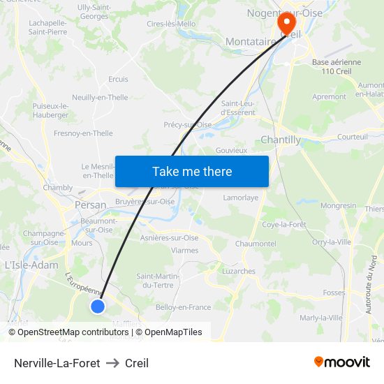 Nerville-La-Foret to Creil map