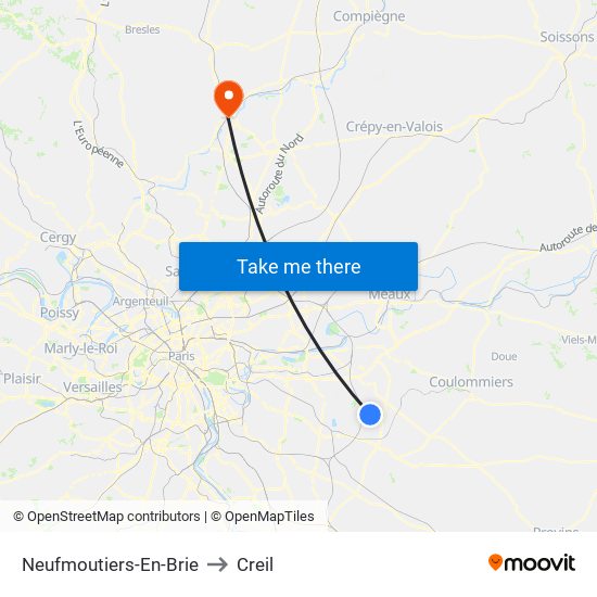 Neufmoutiers-En-Brie to Creil map