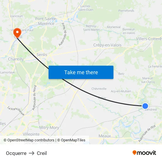 Ocquerre to Creil map