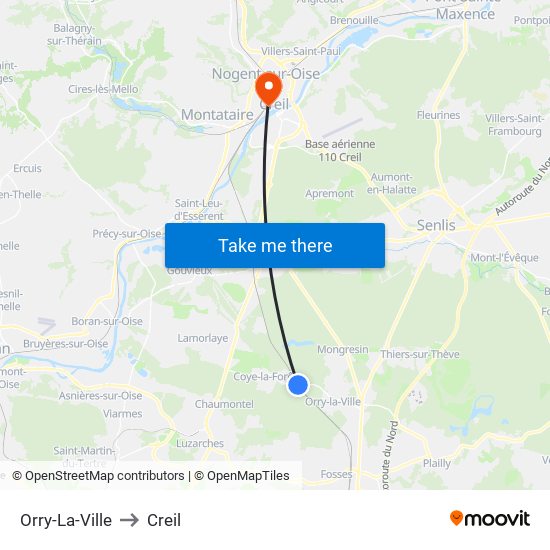 Orry-La-Ville to Creil map