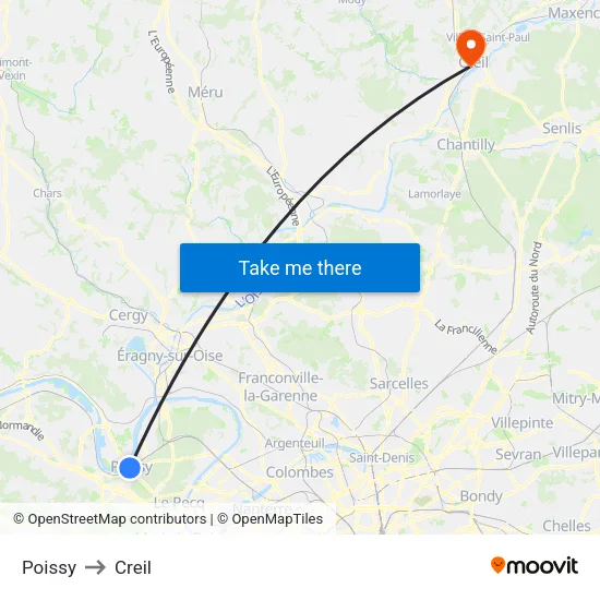 Poissy to Creil map