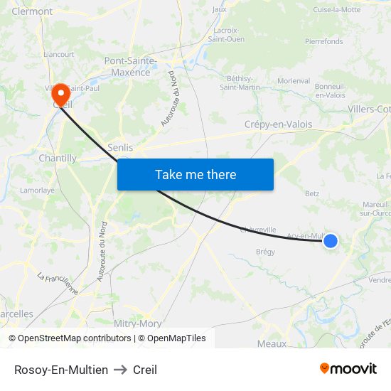 Rosoy-En-Multien to Creil map