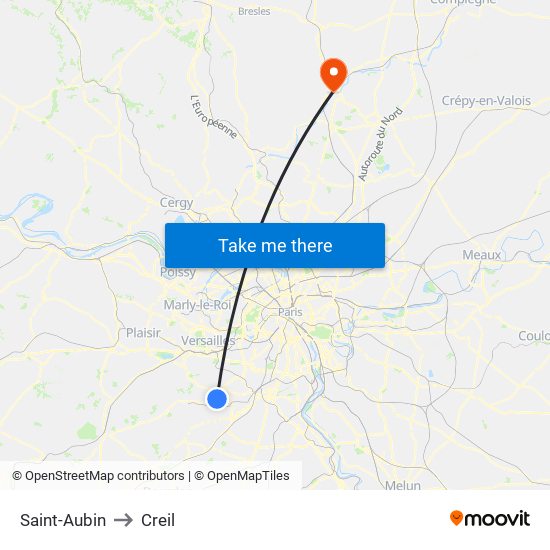 Saint-Aubin to Creil map
