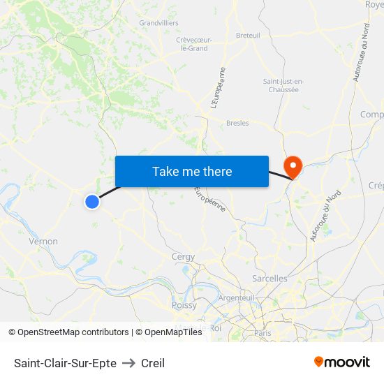 Saint-Clair-Sur-Epte to Creil map