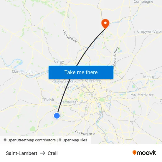 Saint-Lambert to Creil map