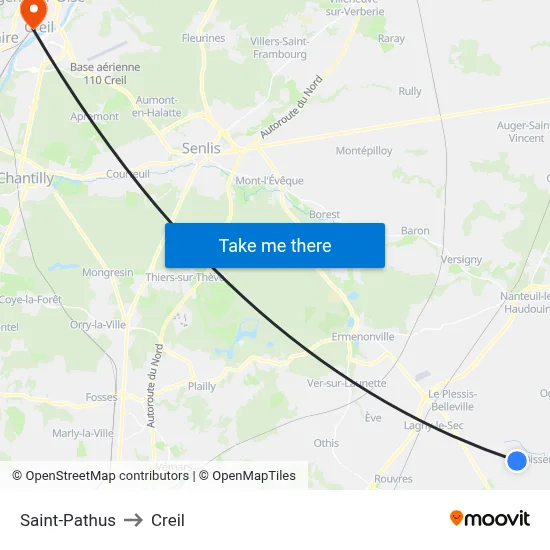 Saint-Pathus to Creil map