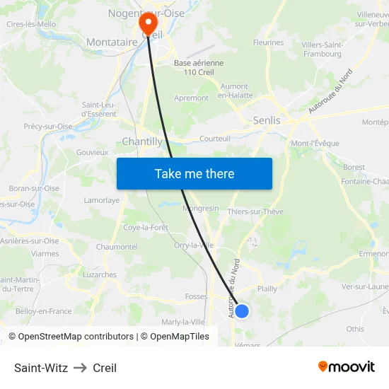 Saint-Witz to Creil map