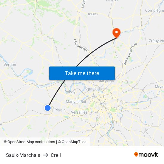Saulx-Marchais to Creil map