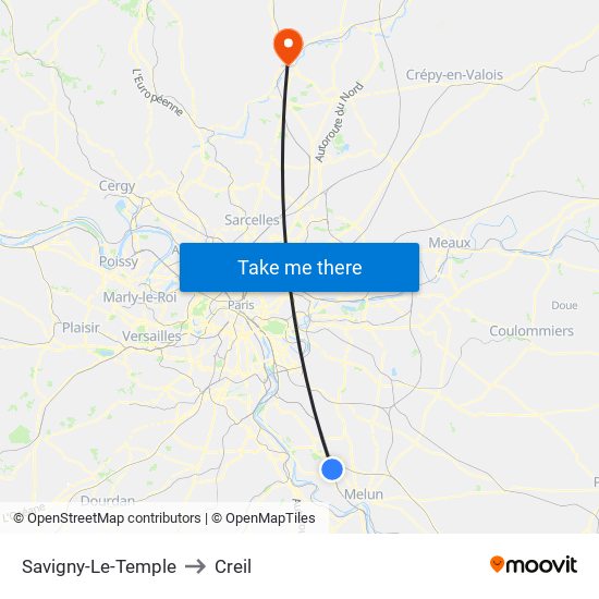 Savigny-Le-Temple to Creil map