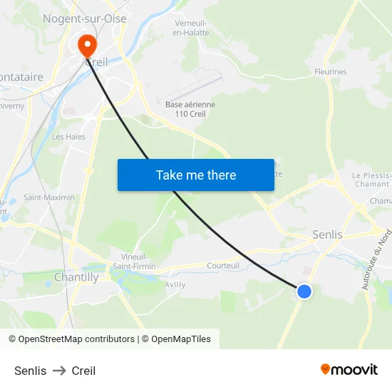 Senlis to Creil map