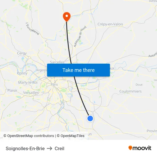 Soignolles-En-Brie to Creil map