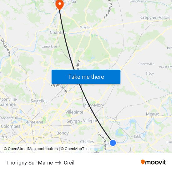 Thorigny-Sur-Marne to Creil map