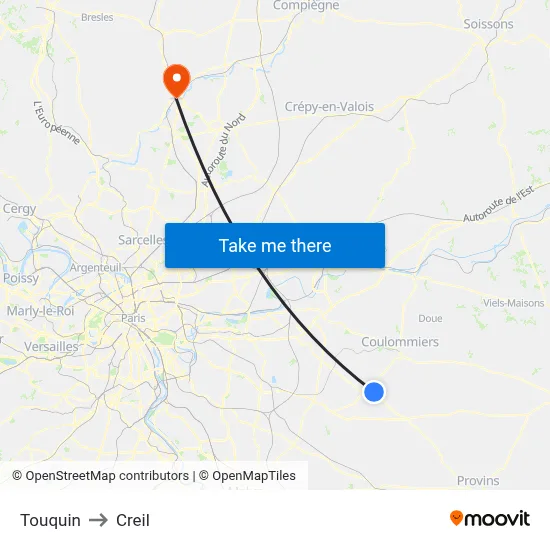Touquin to Creil map