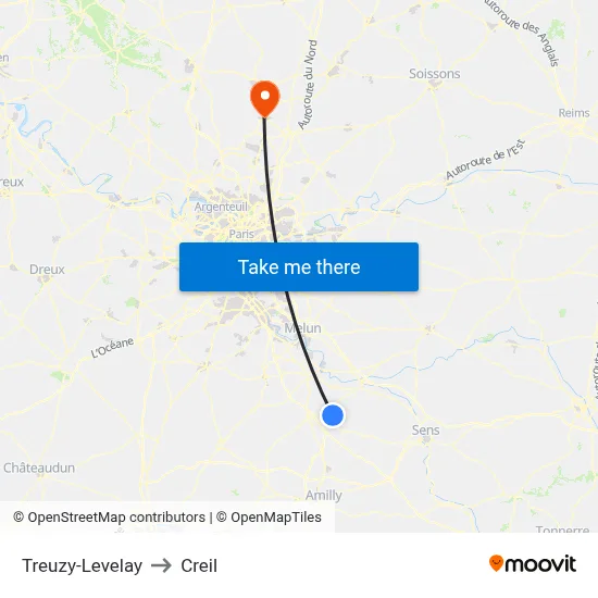 Treuzy-Levelay to Creil map