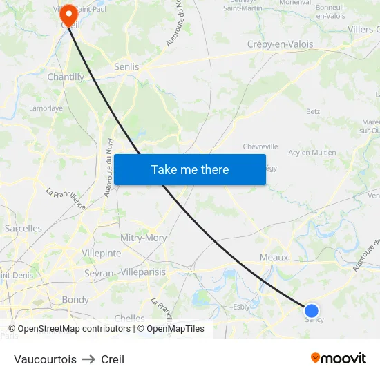 Vaucourtois to Creil map