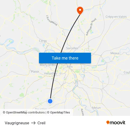 Vaugrigneuse to Creil map