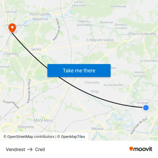 Vendrest to Creil map
