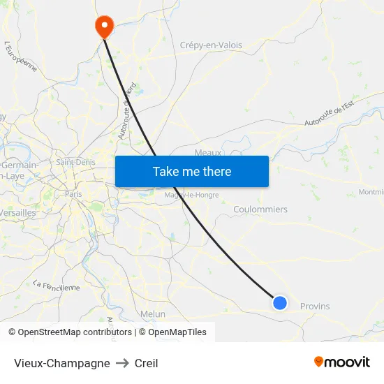 Vieux-Champagne to Creil map