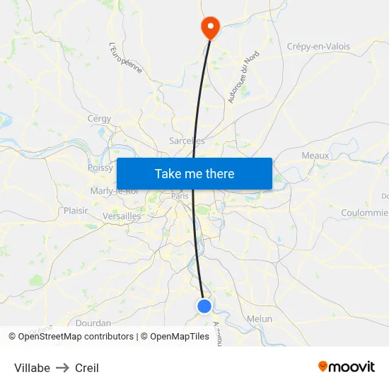 Villabe to Creil map