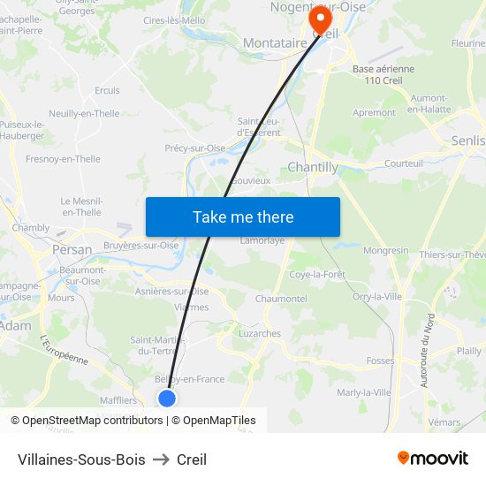 Villaines-Sous-Bois to Creil map
