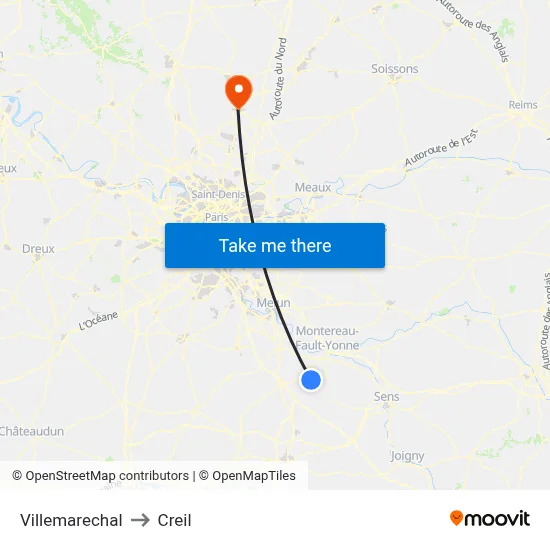 Villemarechal to Creil map