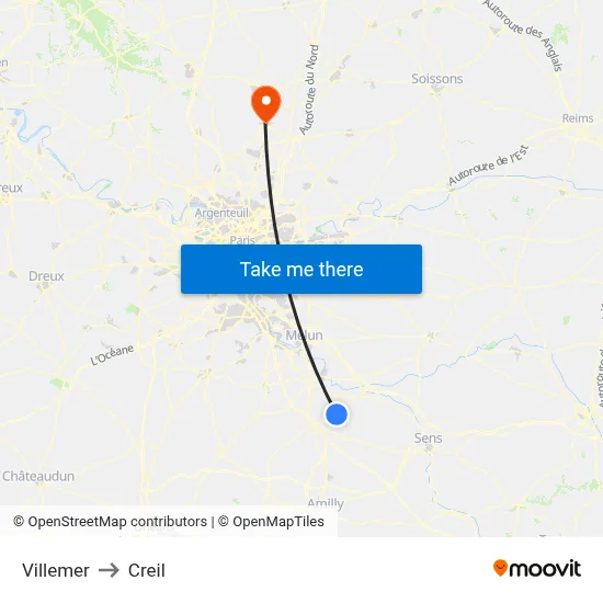 Villemer to Creil map