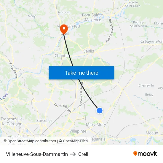 Villeneuve-Sous-Dammartin to Creil map
