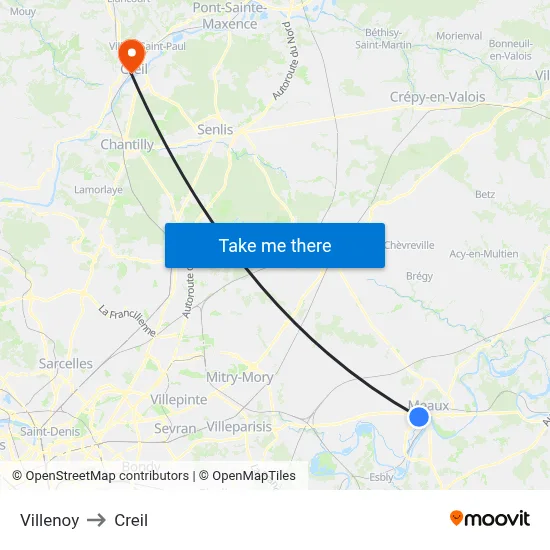 Villenoy to Creil map