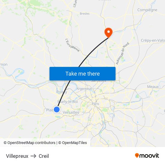 Villepreux to Creil map