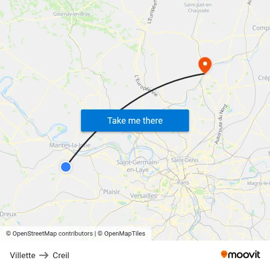 Villette to Creil map