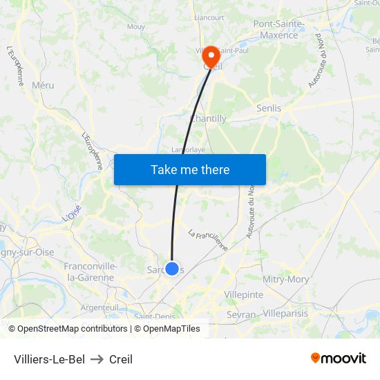 Villiers-Le-Bel to Creil map