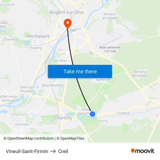 Vineuil-Saint-Firmin to Creil map