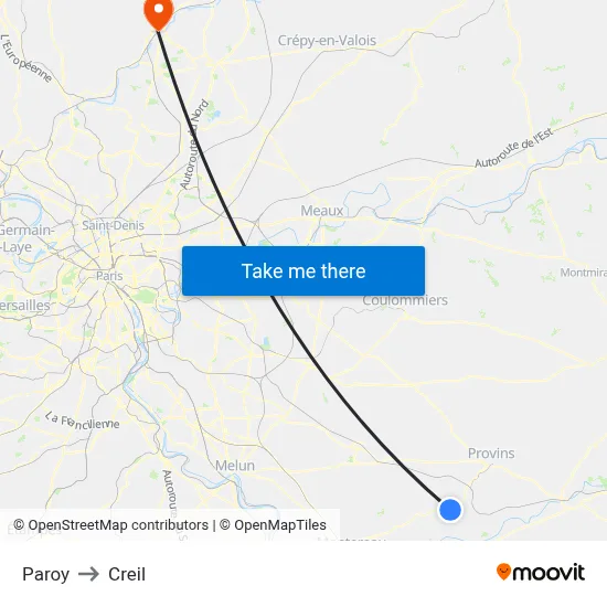 Paroy to Creil map