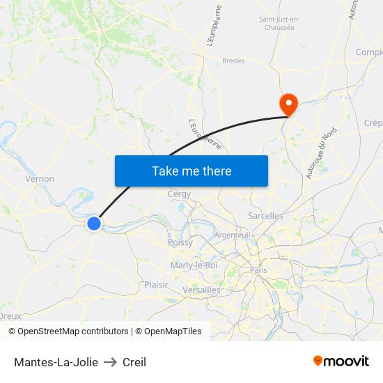 Mantes-La-Jolie to Creil map