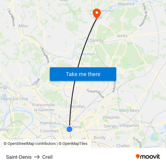 Saint-Denis to Creil map