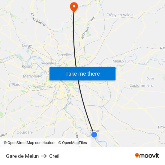 Gare de Melun to Creil map