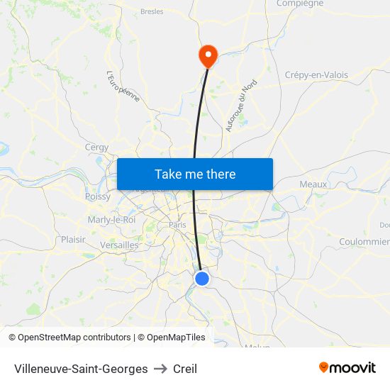 Villeneuve-Saint-Georges to Creil map