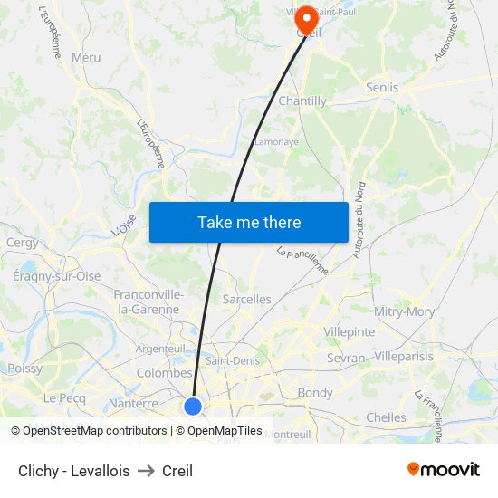 Clichy - Levallois to Creil map