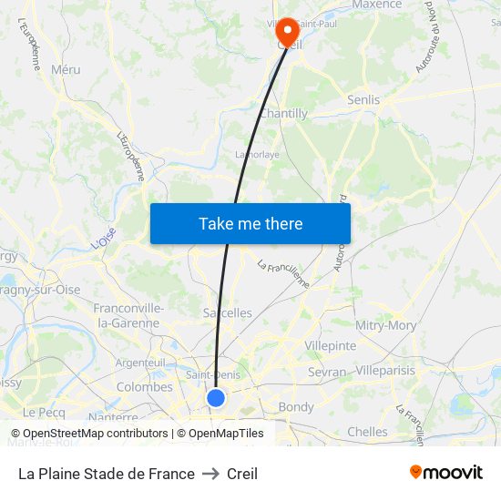 La Plaine Stade de France to Creil map