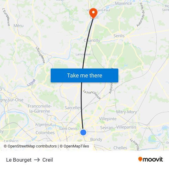 Le Bourget to Creil map