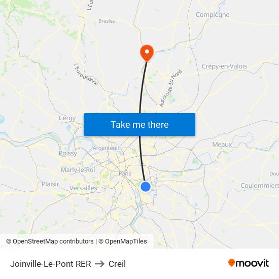 Joinville-Le-Pont RER to Creil map