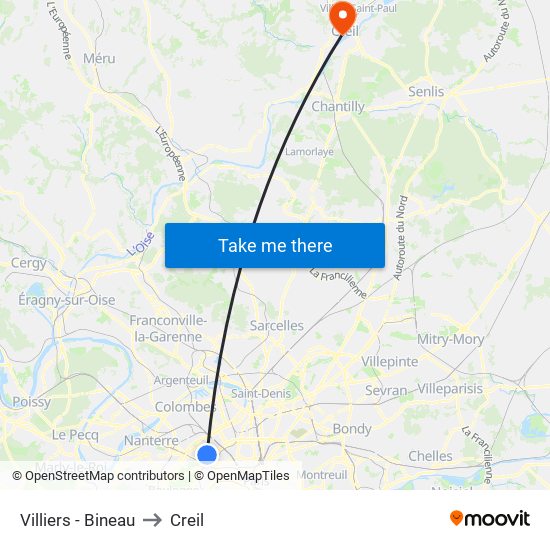 Villiers - Bineau to Creil map