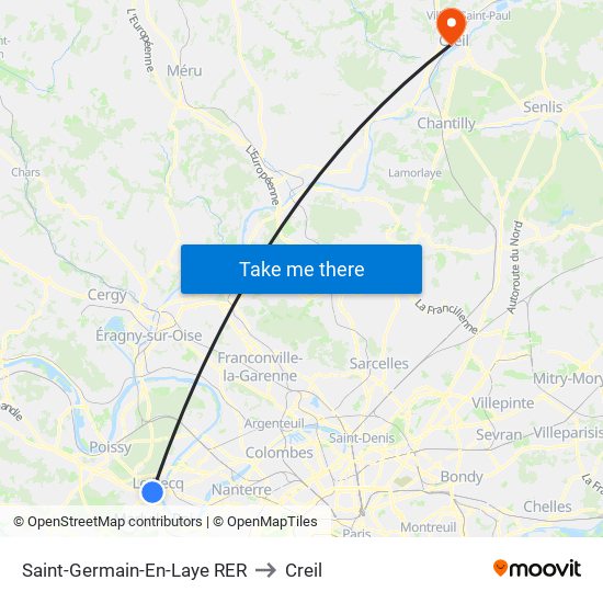 Saint-Germain-En-Laye RER to Creil map