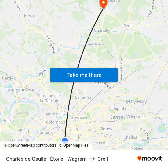 Charles de Gaulle - Étoile - Wagram to Creil map