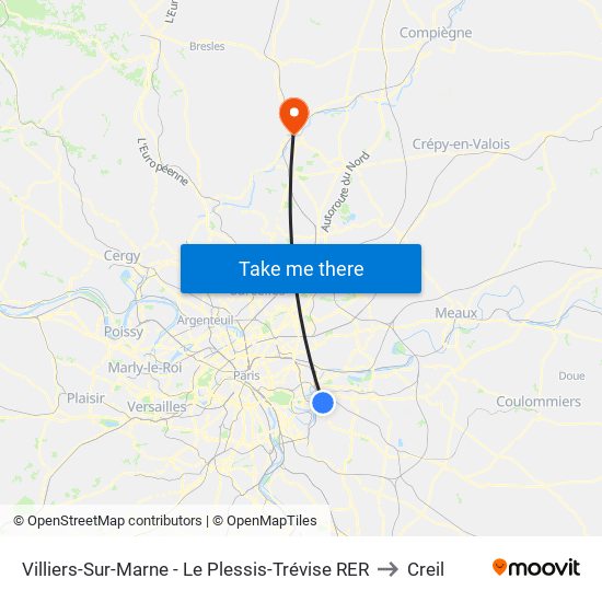 Villiers-Sur-Marne - Le Plessis-Trévise RER to Creil map