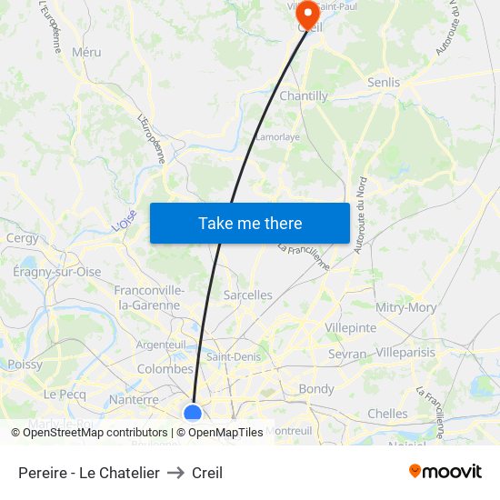 Pereire - Le Chatelier to Creil map