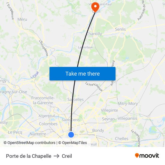 Porte de la Chapelle to Creil map