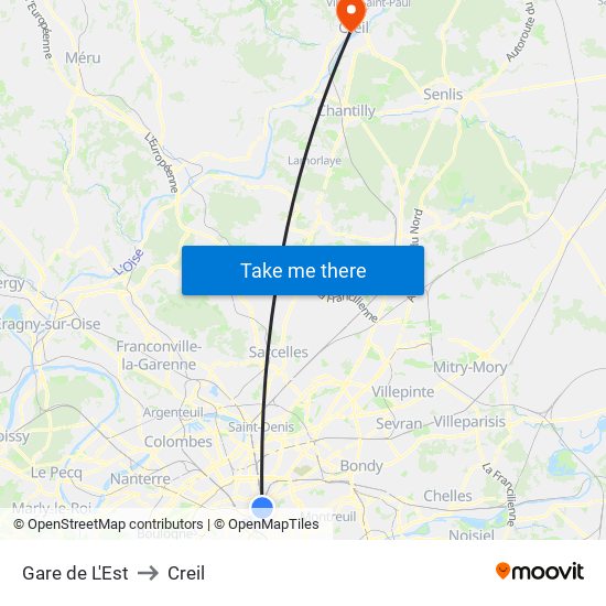 Gare de L'Est to Creil map