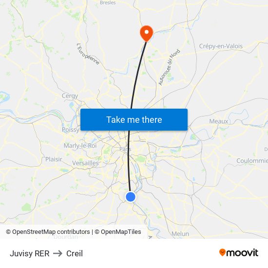Juvisy RER to Creil map